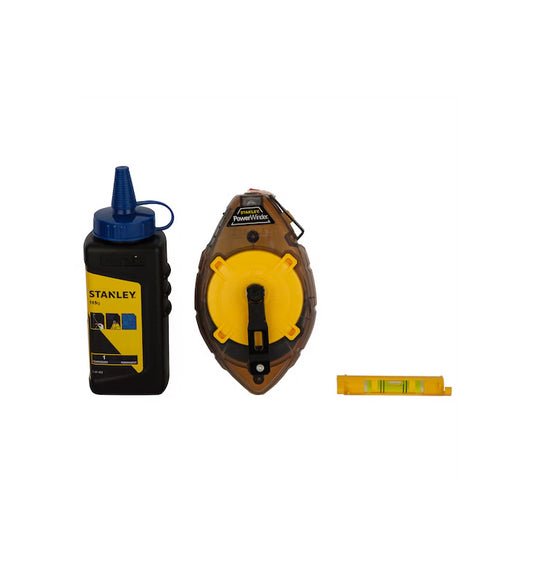 Kit de dessin au trait Powerwinder 30m + Poudre + Niveau Stanley 0-47-465