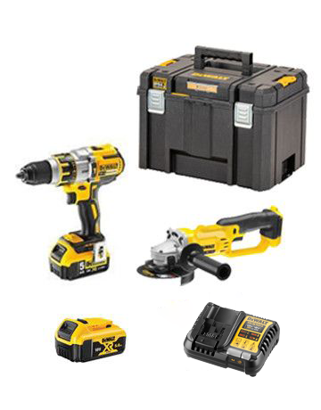 Dewalt DCK256P2T Set - DCD996 Boorhamer + DCG412 Slijpmachine + 2 5,0Ah Accu's + Oplader + Aktetas