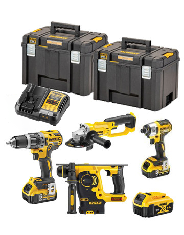 Dewalt DCK484P3T set - DCH253 + DCD796 + DCF887 + DCG412 + 3 bat 5,0Ah + lader + 2 aktetas