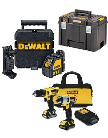 Coffret Dewalt : Perceuse + Tournevis à percussion + Laser DW088K + Mallette profonde + 2 piles 1,3 AH 