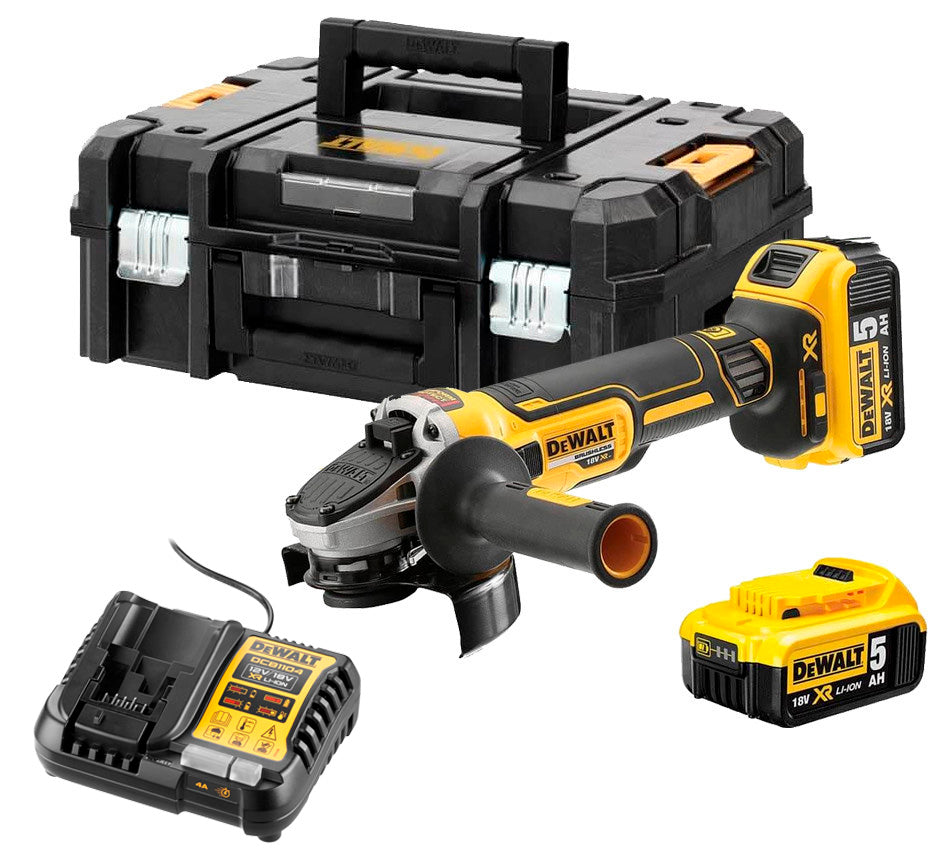 Meuleuse 18V XR Brushless 125mm avec 2 Batteries 5Ah + Chargeur + Mallette Dewalt DCG405P2