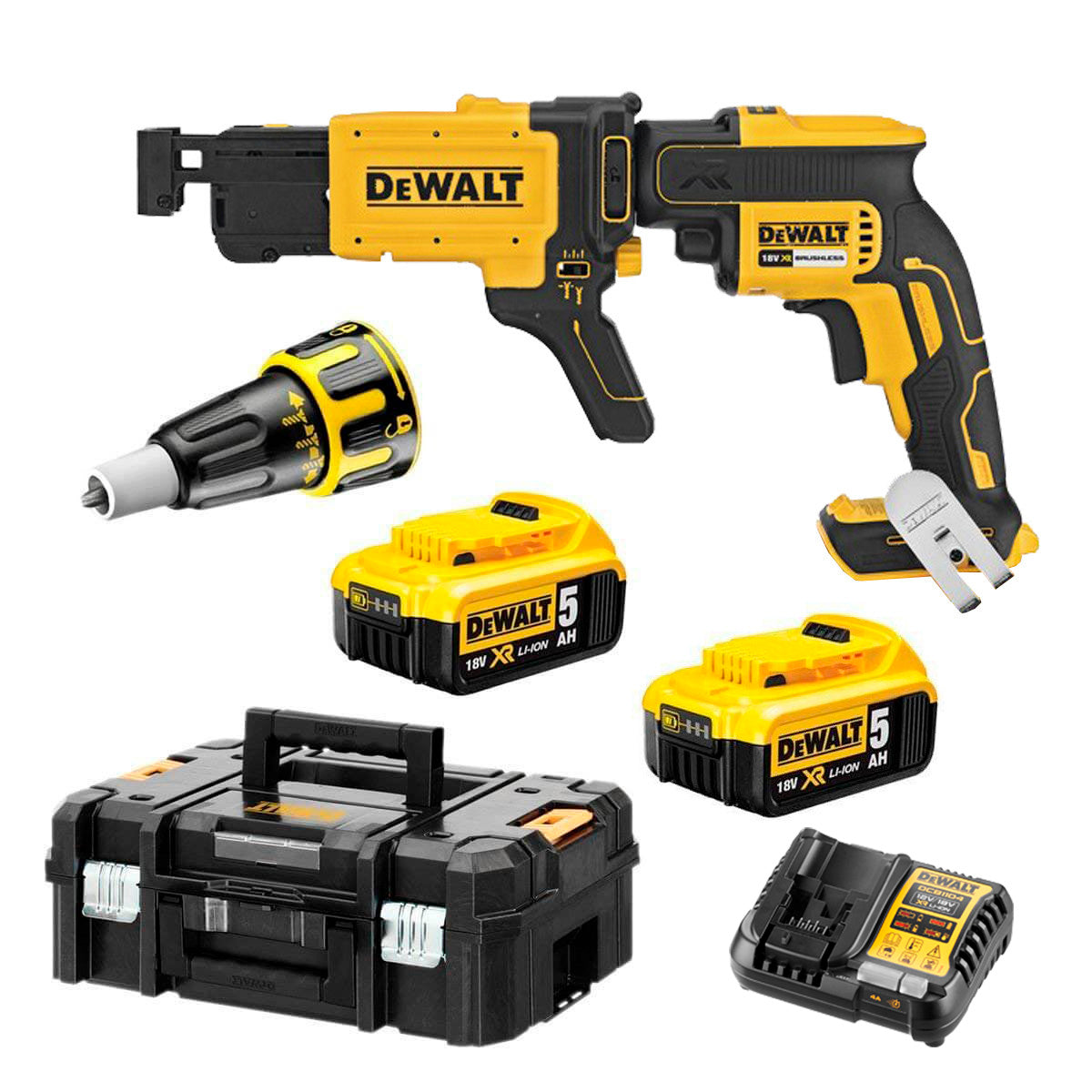 Tournevis pour plaques de plâtre Dewalt 18v avec 2 batteries 5,0 Ah avec étui + chargeur à vis rapide DCF620P2K