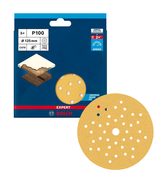 Feuille abrasive Expert C470 125mm multi-perforée pour ponceuses excentriques 5 pièces Bosch