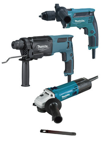 Makita MT power tools set: 800W Light Hammer + 430W Hammer Drill + 570W Grinder PRK00184