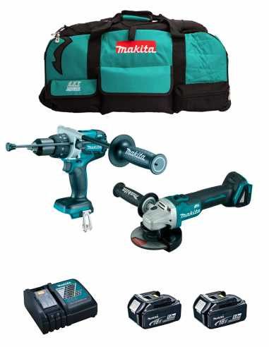 Kit Makita DHP486 hammer drill + DGA504 Mini-grinder + 2bat 5Ah + charger + LXT600 DLX2484BL2 bag