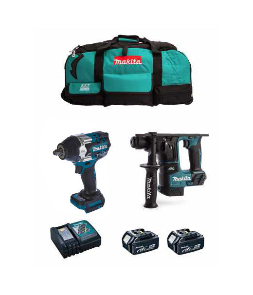 Makita-set met slagsleutel DTW700 + lichte boorhamer DHR171 + 2 accu's van 5 Ah + lader + tas LXT600 DLX2771BL2