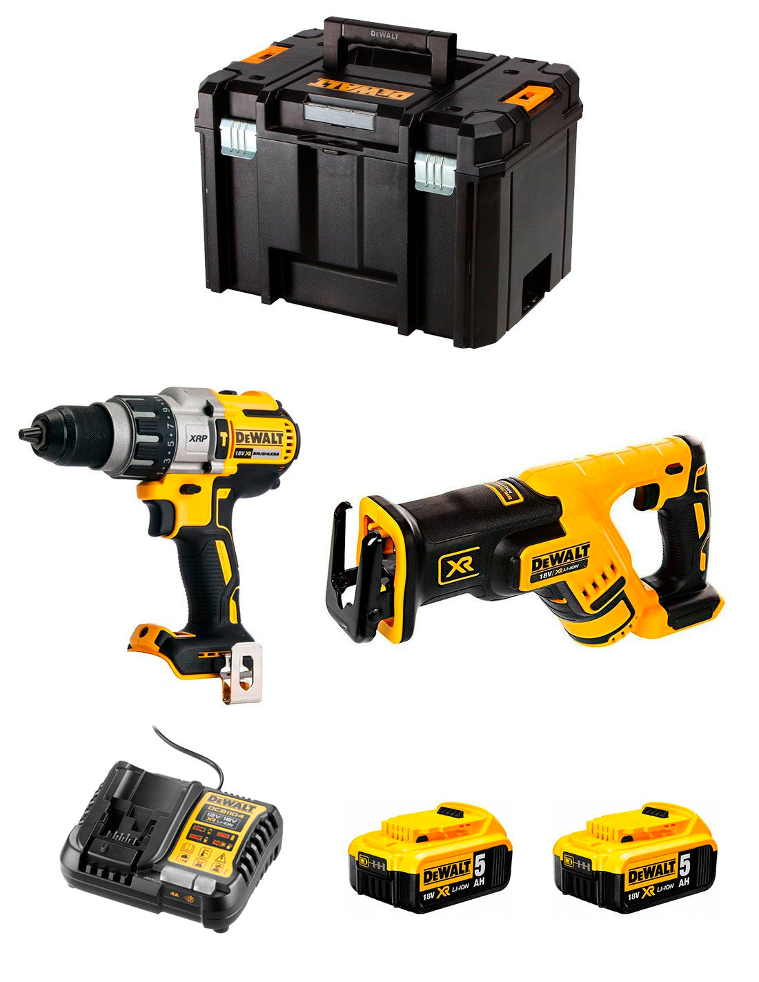 Dewalt Kit DCD996 Boorhamer + DCS367 Reciprozaag + 2bat 5Ah + lader + TSTAK VI DCK267P2