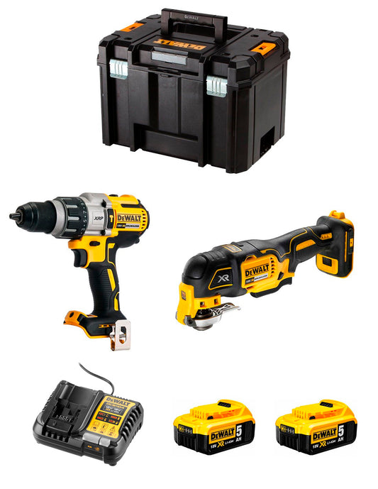 Dewalt DCD996 Hamerboorset + DCS356 Multitool + 2bat 5Ah + lader + TSTAK VI DCK255P2