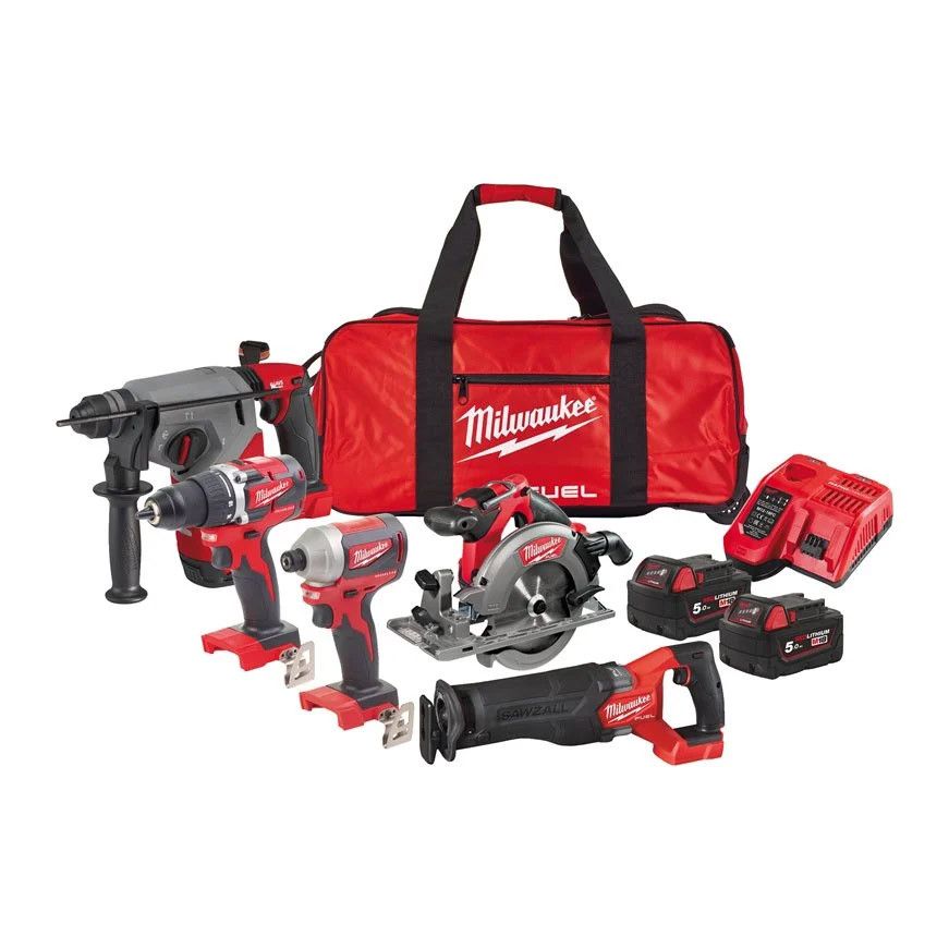Powerpack 5 outils + 2bat 5.0Ah + Chargeur + Sac Milwaukee M18 PP5B-502B