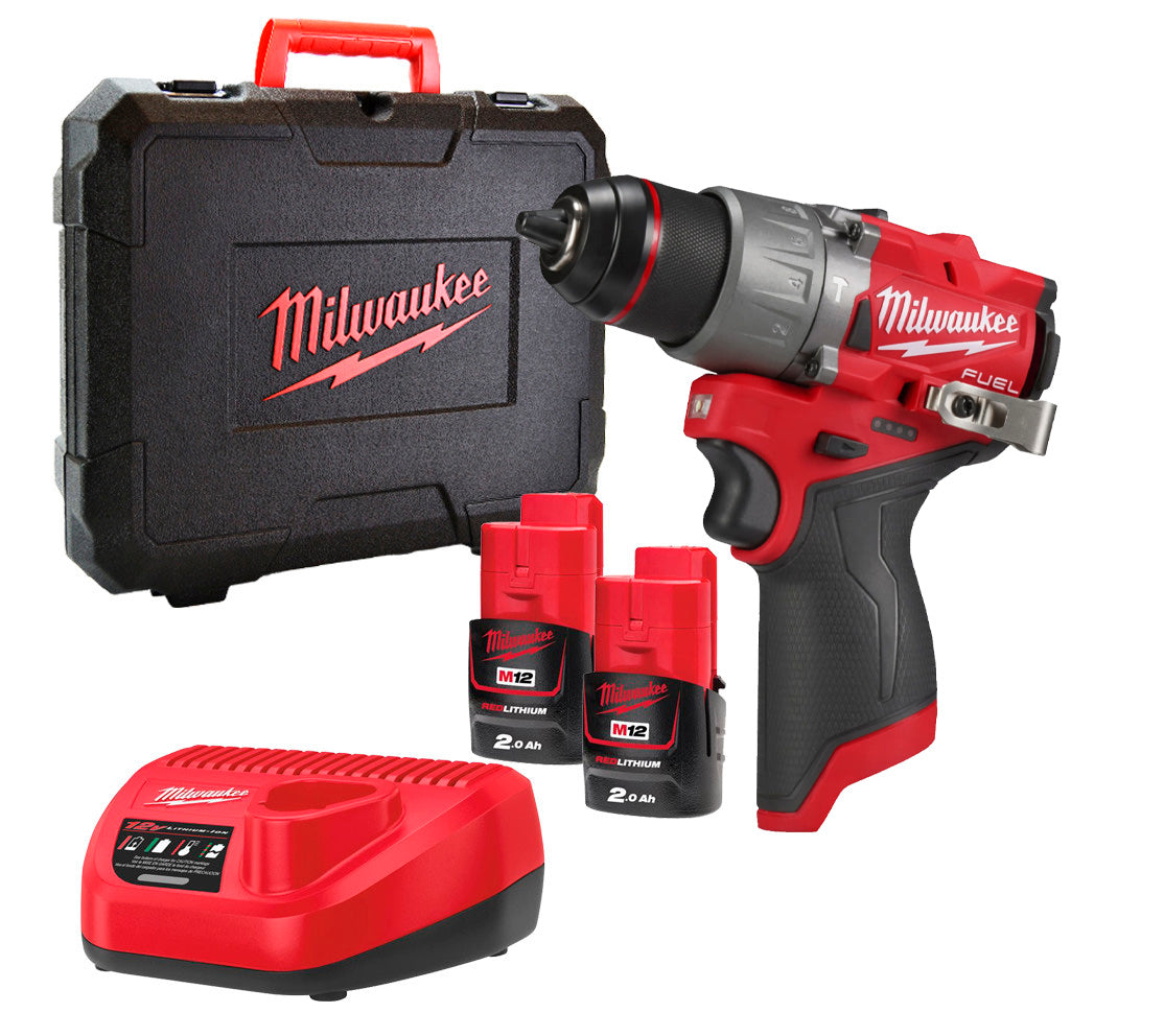 Hamerboor M12 Brandstof + 2bat 2Ah + Lader + Draagtas Milwaukee M12 FPD2-202X