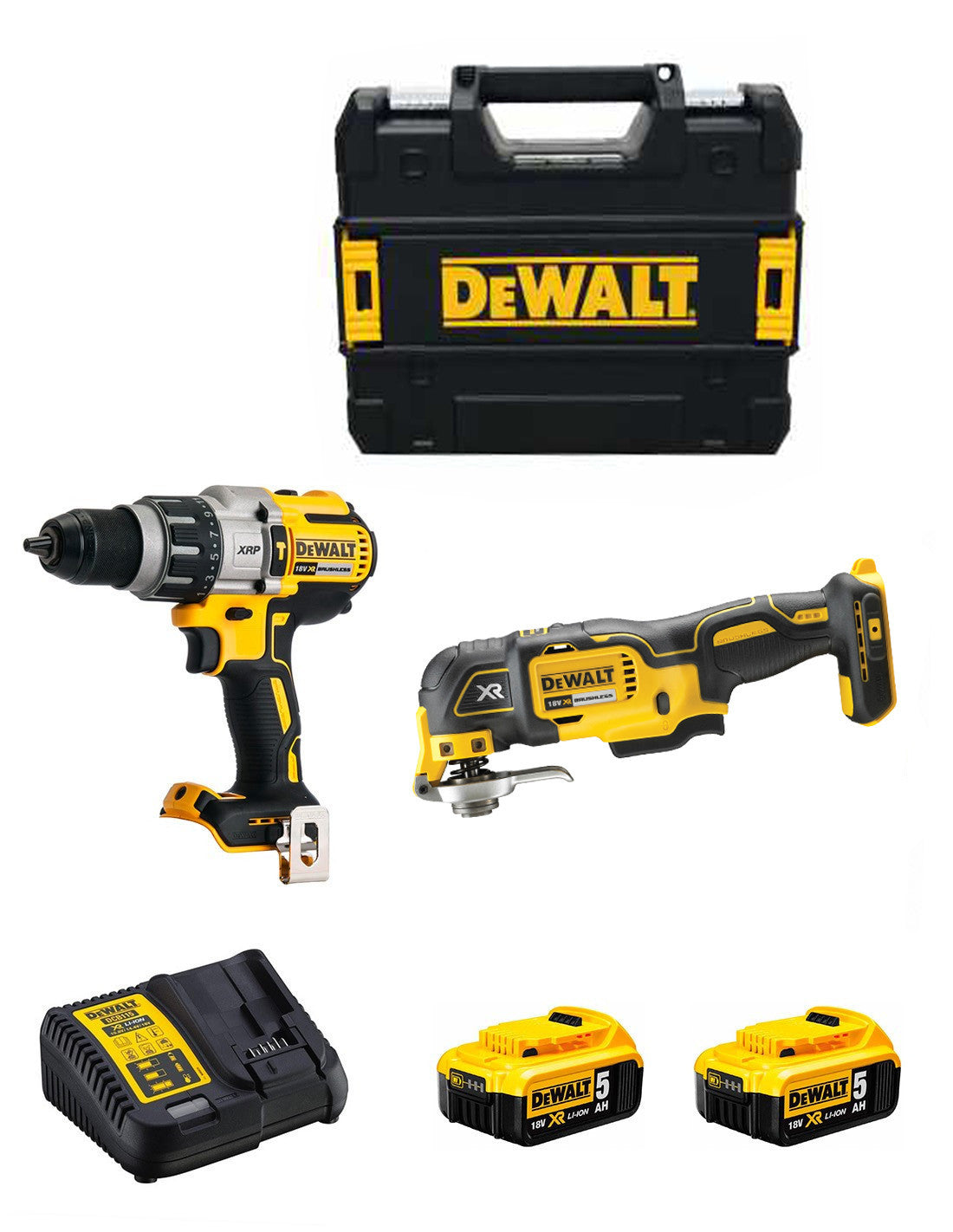 Dewalt DCD996 Hammer Drill Kit + DCS355 Multi-tool + 2bat 5Ah + charger + DCK280P2 Briefcase