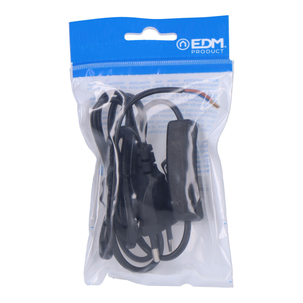 Cordon avec interrupteur 3 A, 1,5 m, 2×0,75 mm, gaine plate noire EDM