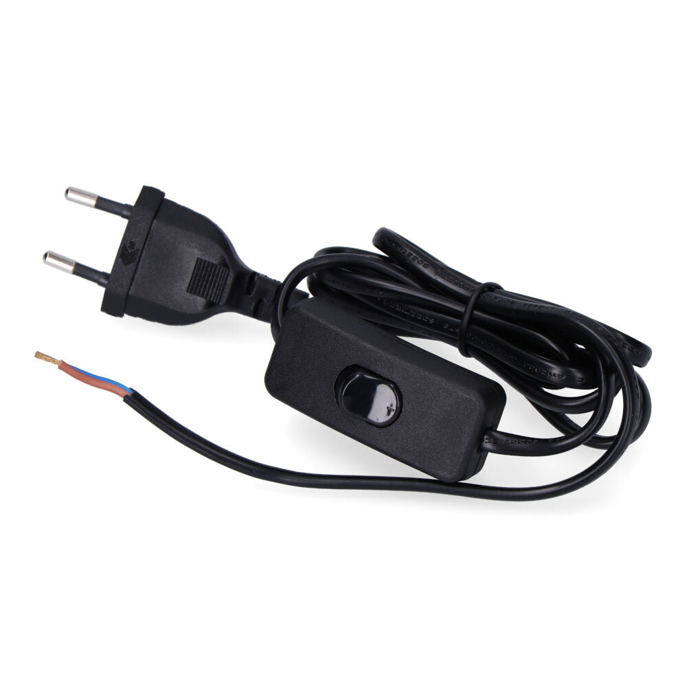 Cordon avec interrupteur 3 A, 1,5 m, 2×0,75 mm, gaine plate noire EDM
