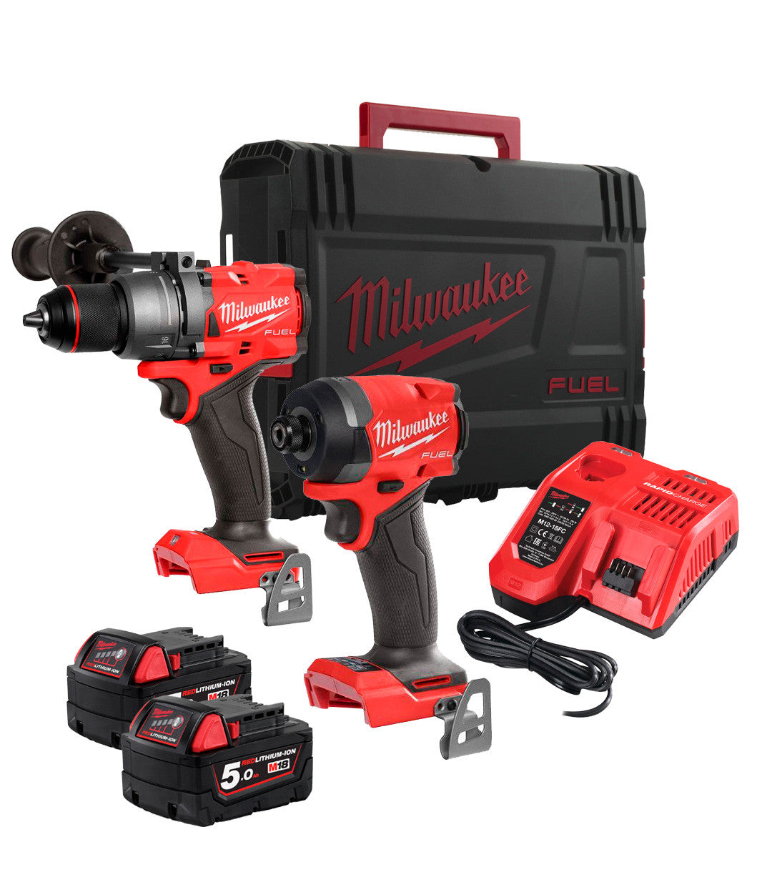 Powerpack M18 Drill + Screwdriver + 2bat + Charger Milwaukee with M18 case FPP2A2-502X