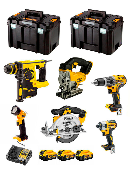 Dewalt kit met 6 gereedschappen + 3bat 5Ah + lader + 2xTSTAK VI DCK653P3