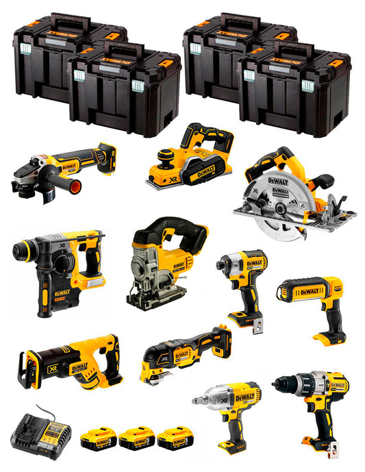 Kit Dewalt 11 outils + 3bat 5Ah + Chargeur DCB1104 + 4xTSTAK DCK116P3