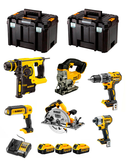 Dewalt kit met 6 gereedschappen + 3bat 5Ah + lader + 2xTSTAK VI DCK673P3