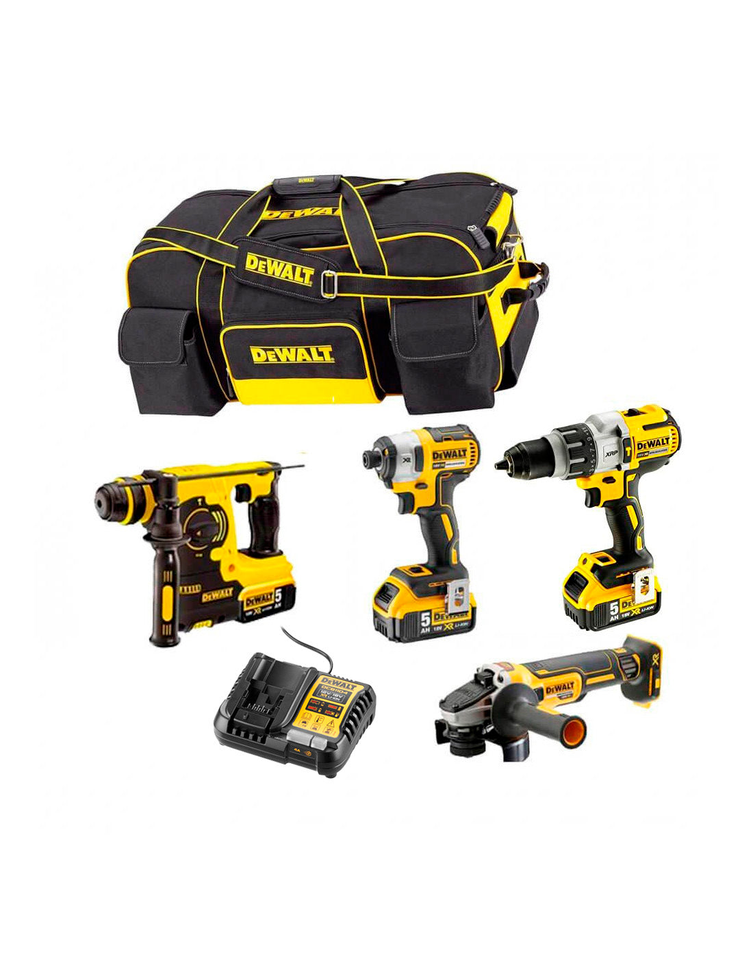 Power Kit Dewalt Hamer + Boor + Slijper + Slagschroevendraaier DCK434P3