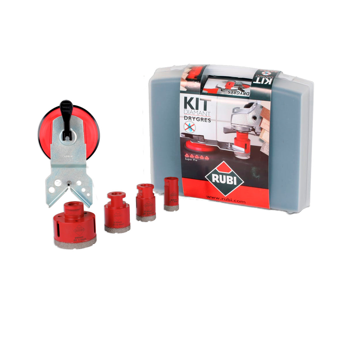 Kit of 4 diamond drill bits + Multidrill Guide DRYGRES Rubi