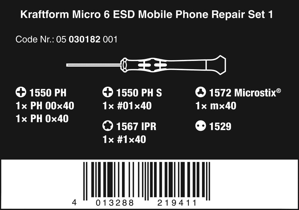 Kit de réparation pour smartphone Kraftform Micro 6 ESD (6 pièces) Wera