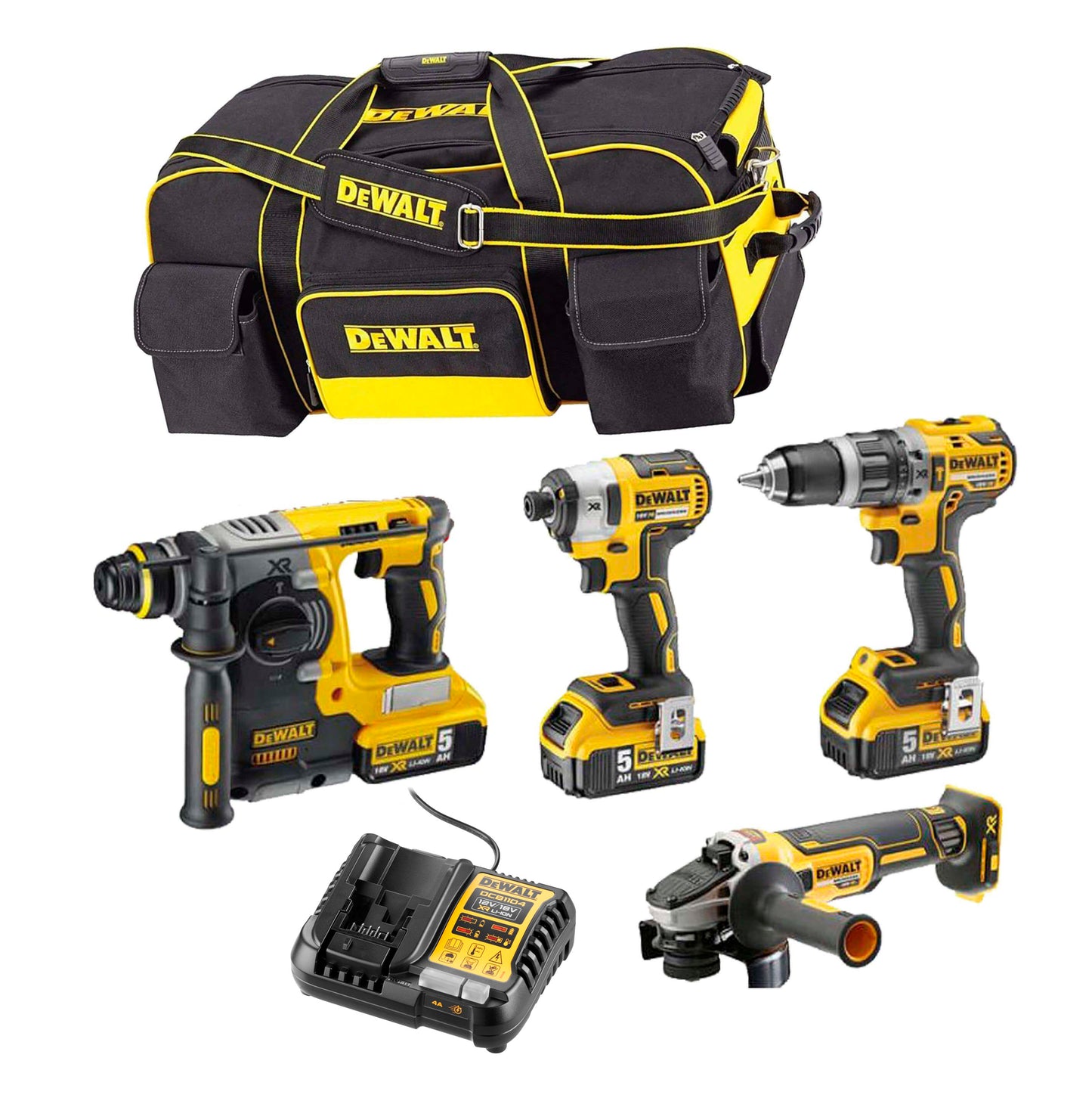 Power Kit Dewalt Hamer + Boor + Slijper + Slagschroevendraaier DCK433P3