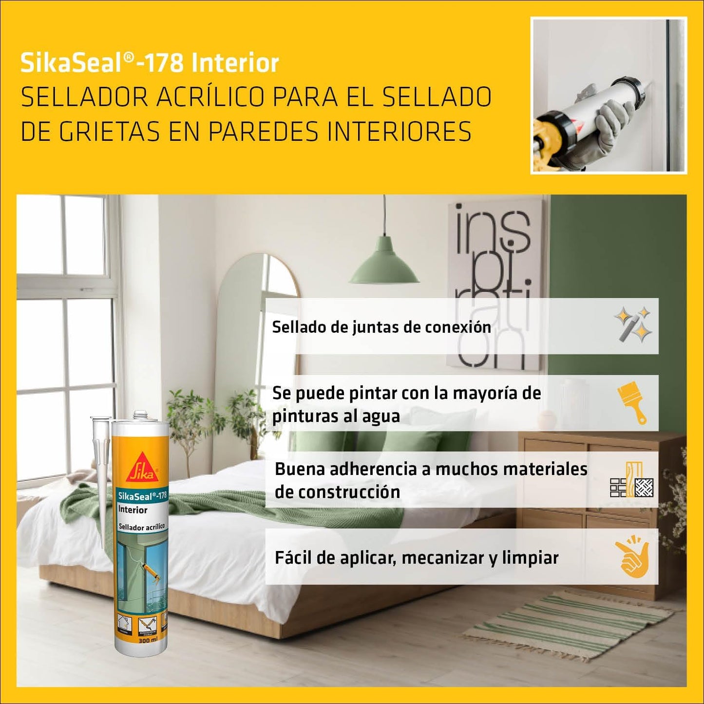 SikaSeal-178 Mastic acrylique blanc d'intérieur, cartouche de 300 ml