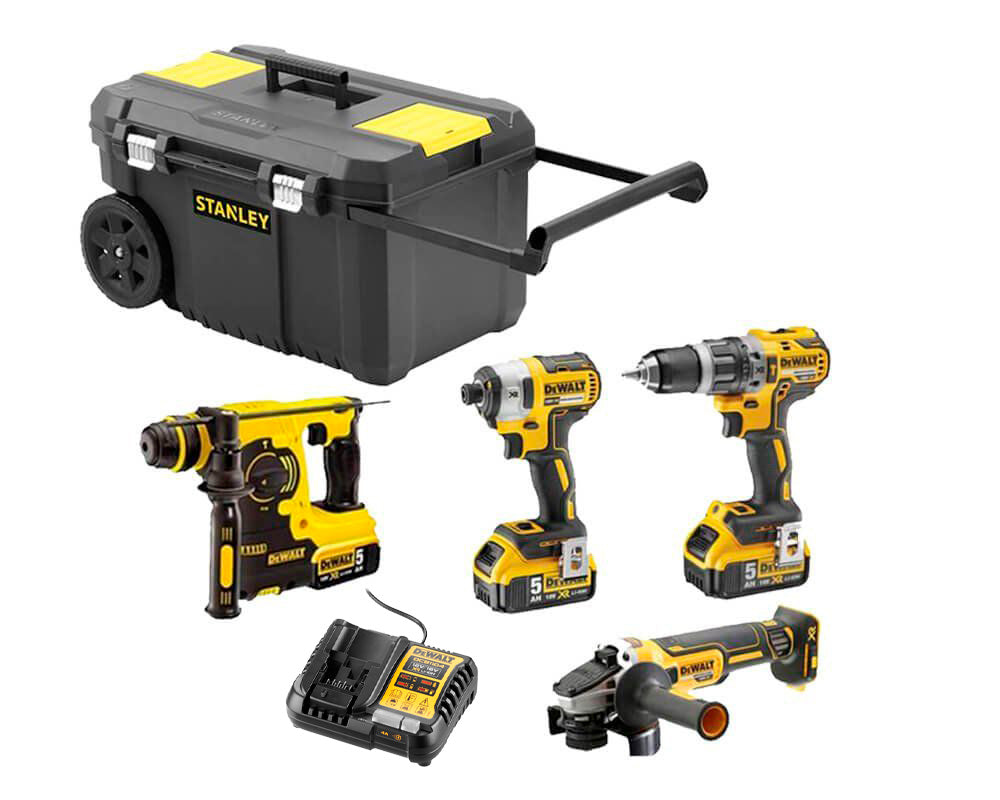 Kit d'alimentation Marteau Dewalt + Perceuse + Meuleuse + Tournevis à percussion DCK435P3