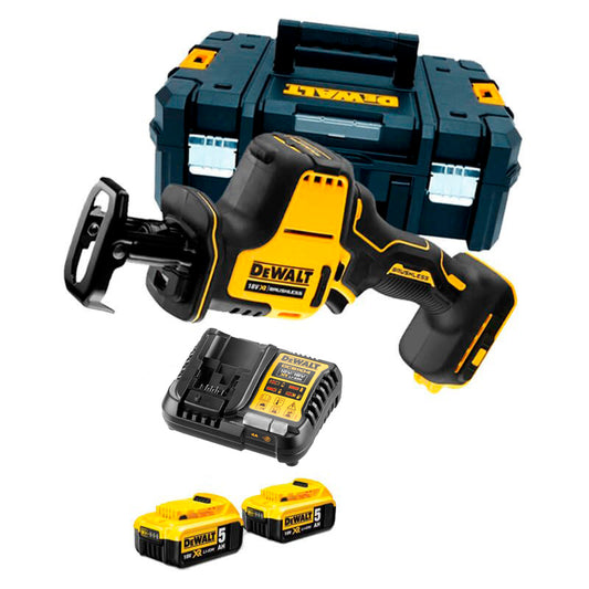 Mini borstelloze reciprozaag 18V met 2 5,0Ah accu's en Dewalt DCS369P2 koffer