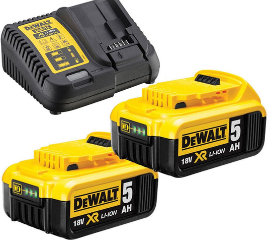 Set of 2 XR LI-ION 5 AH rail batteries and Dewalt DCB115P2-QW charger