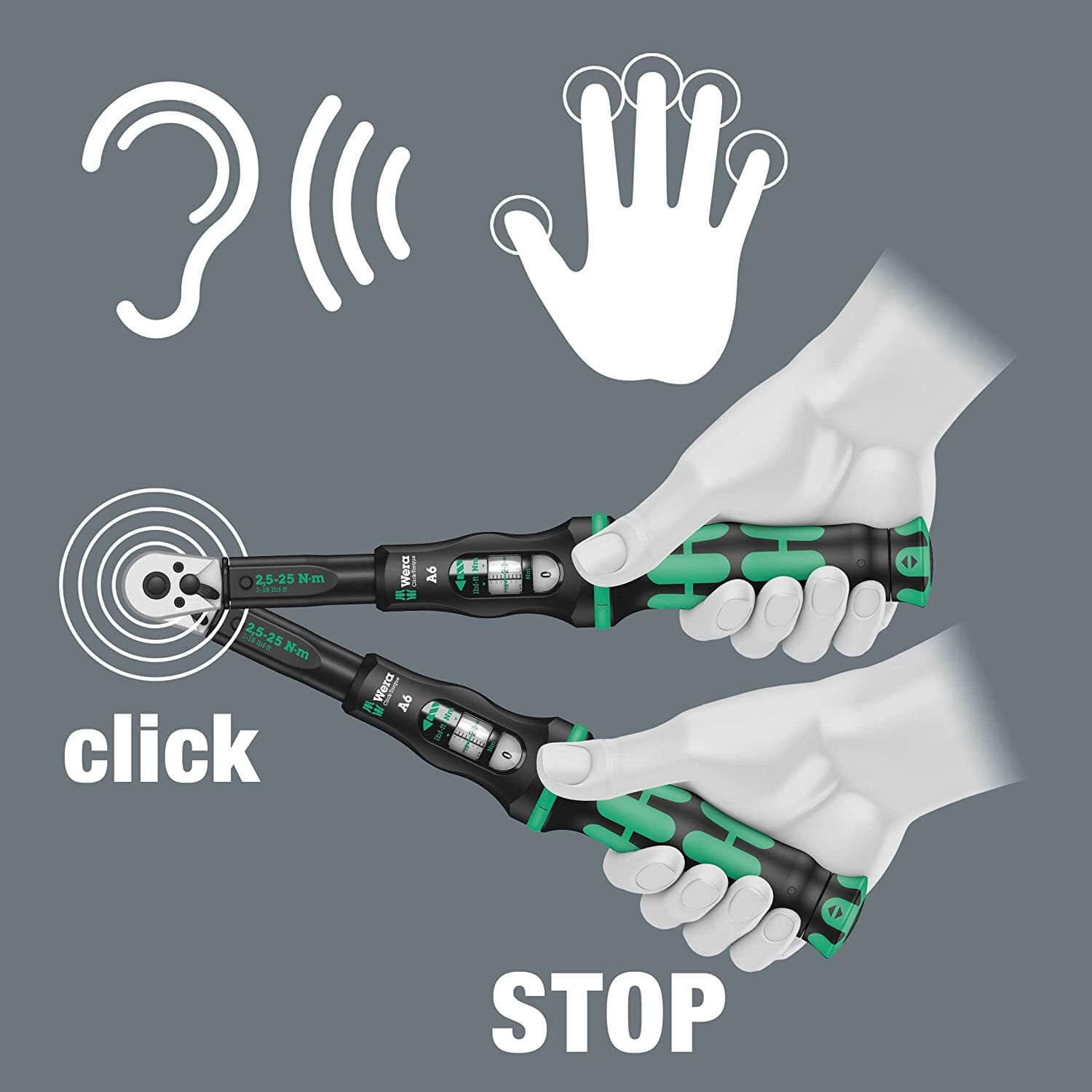 Llave dinamométrica con carraca reversible 2,5-25Nm Wera Click-Torque A 6 ref.075605