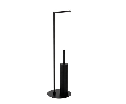 Andrea House black metal toilet roll holder and brush holder