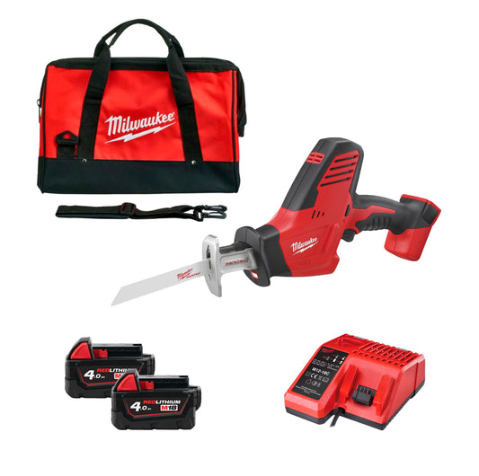 M18 reciprozaag met 2 accu's van 4 Ah + oplader + tas Milwaukee C18 HZ-402B