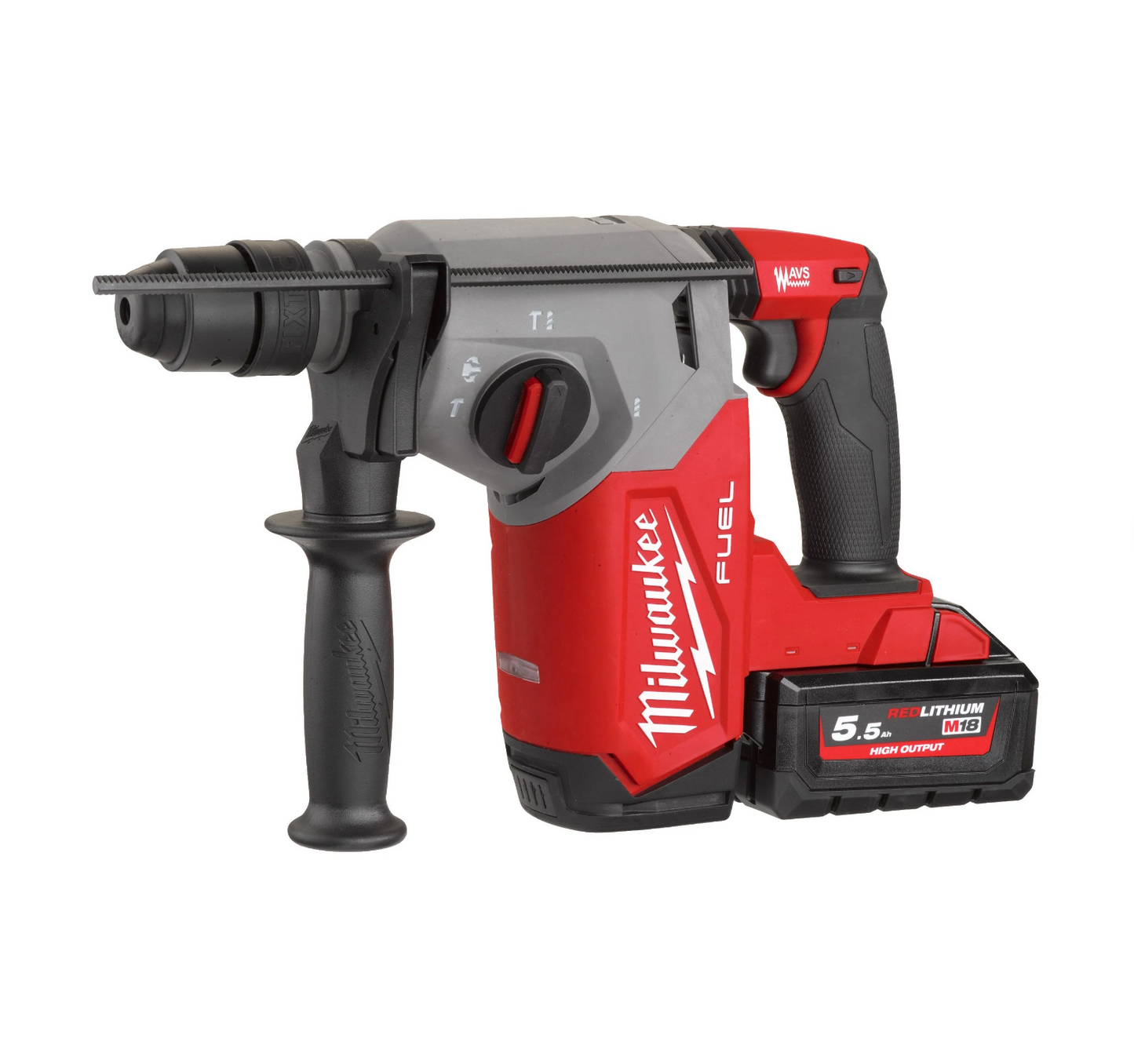 Martillo combinado SDS-Plus de 26mm con Fixtec 2,5J + 2bat 5.5Ah + Cargador + Maletín Milwaukee M18 FHX-552X