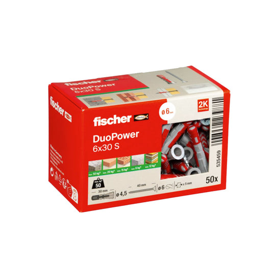 Fischer Duopower Plug 6x30S with Screw Box 50 pcs