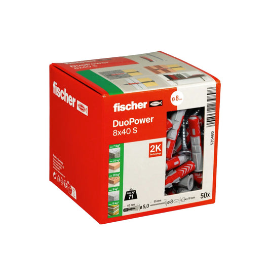 Fischer DuoPower 8x40S Wall Plug with Screw Box 50 pcs
