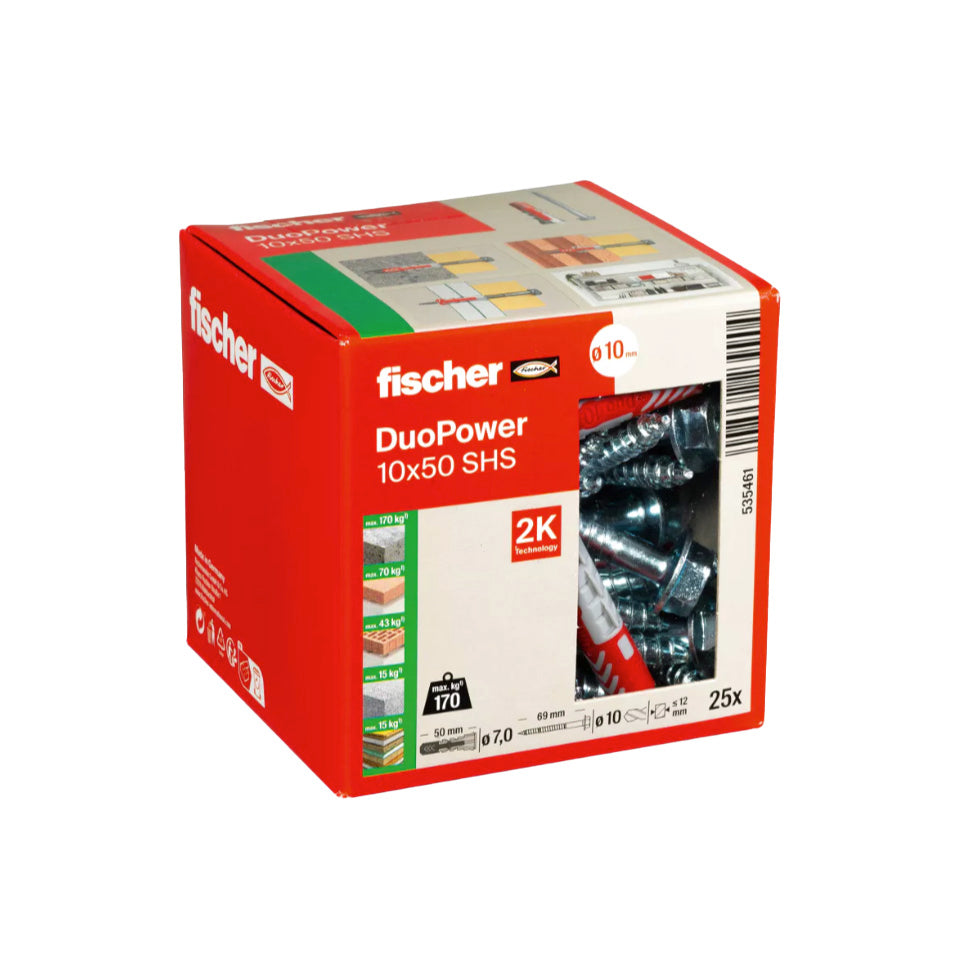 Caja Taco Duopower 10x50S + Tornillo Fischer 25uds