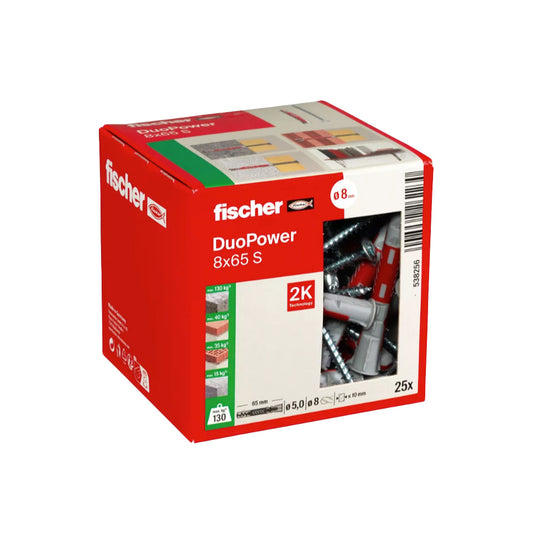 Box of Duopower 10x50 L S Plugs + Fischer Screws 25 pcs