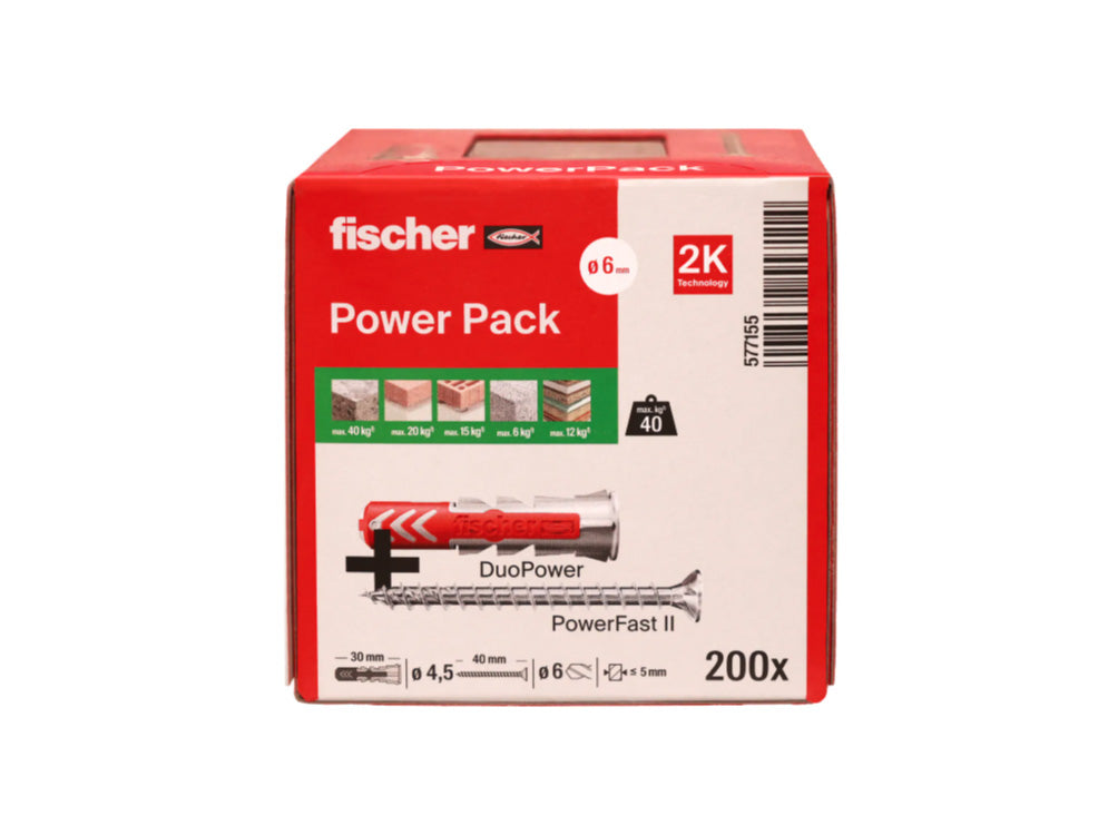 Doos met Fischer Taco Duopower 6x30 + PowerFast II-schroef 4,5x40, 200 stuks