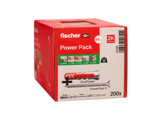 Doos met Fischer Taco Duopower 6x30 + PowerFast II-schroef 4,5x40, 200 stuks