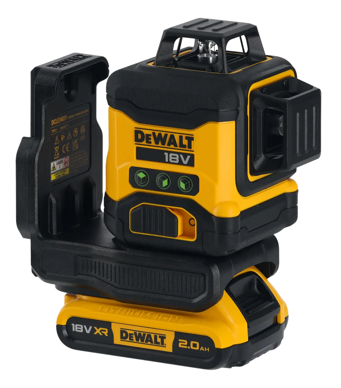 Kit niveau laser VERT 3 lignes 360° XR 18 V + Perceuse à percussion XR 18 V + 2 batteries 2 Ah + Chargeur + Mallette Dewalt DCLE34031N