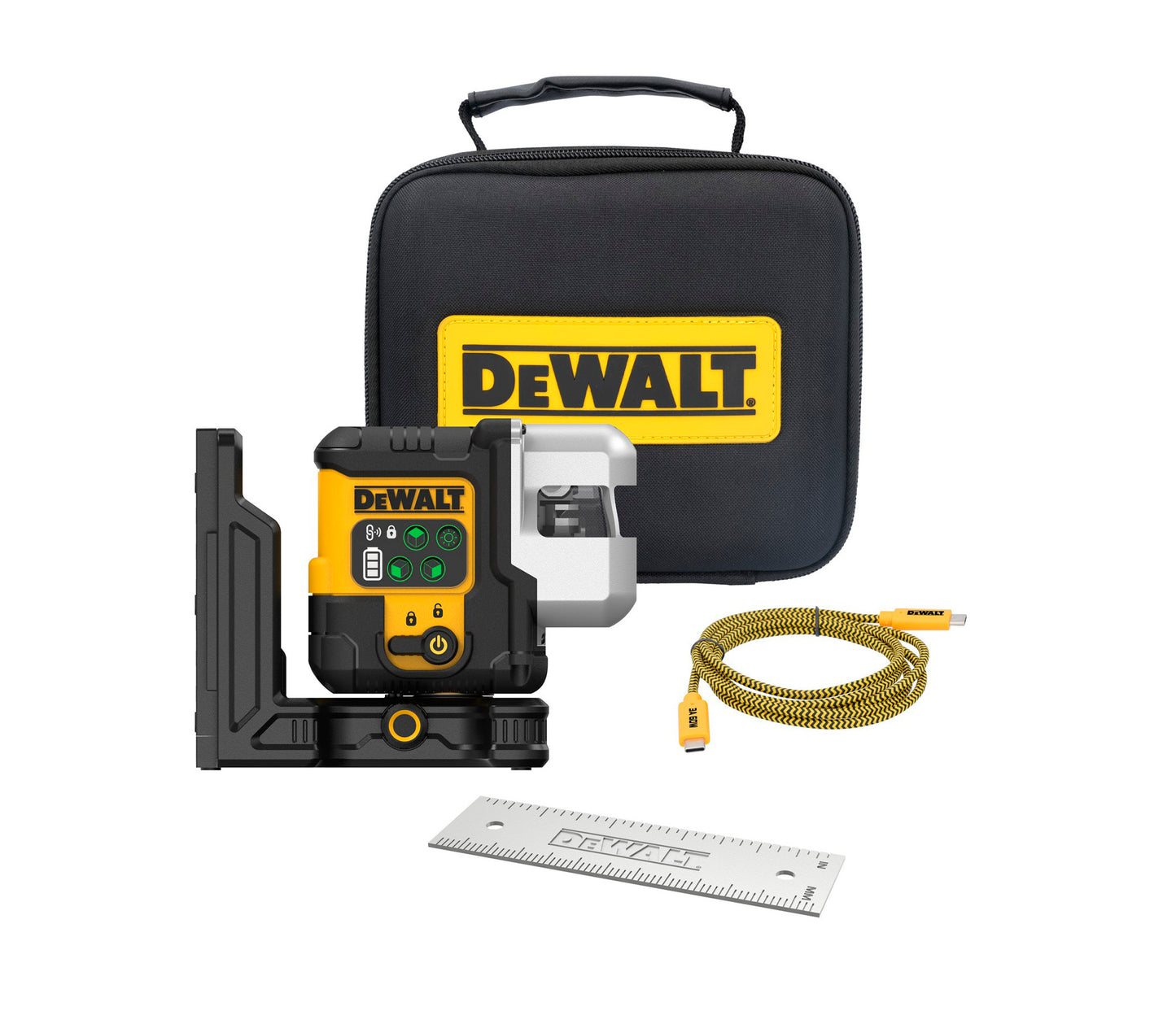Zelfnivellerende laser met 3 groene lijnen, 180º, USB-C, Dewalt DCLE14301GB