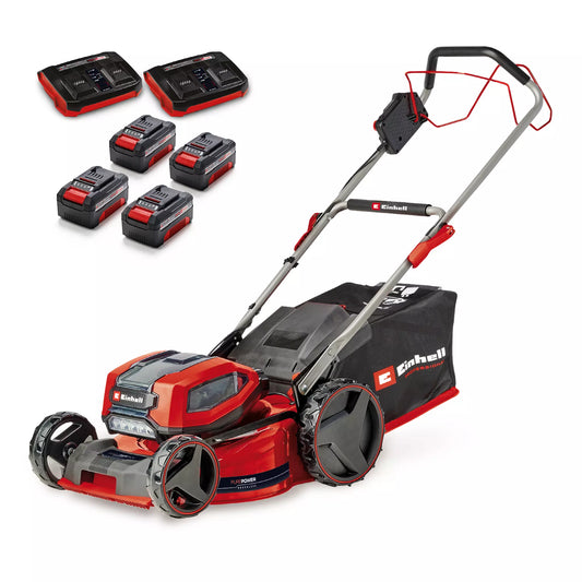 Tondeuse à gazon sans fil avec 4 batteries 4,0 Ah + 2 chargeurs doubles GP-CM 36/47 S Li BL Einhell