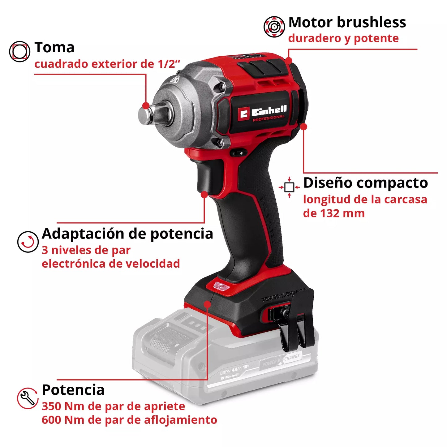 Impact wrench 18V 350Nm Einhell TP-CW 18/350-C Li BL - Bare tool