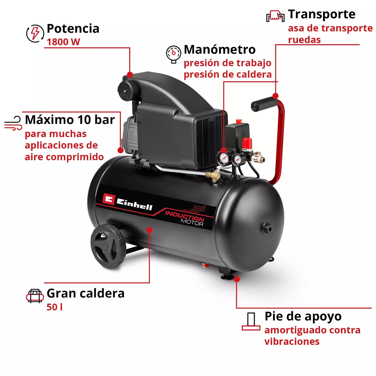 Compresor de aire 50L 1800W Einhell TC-AC 270/50/10