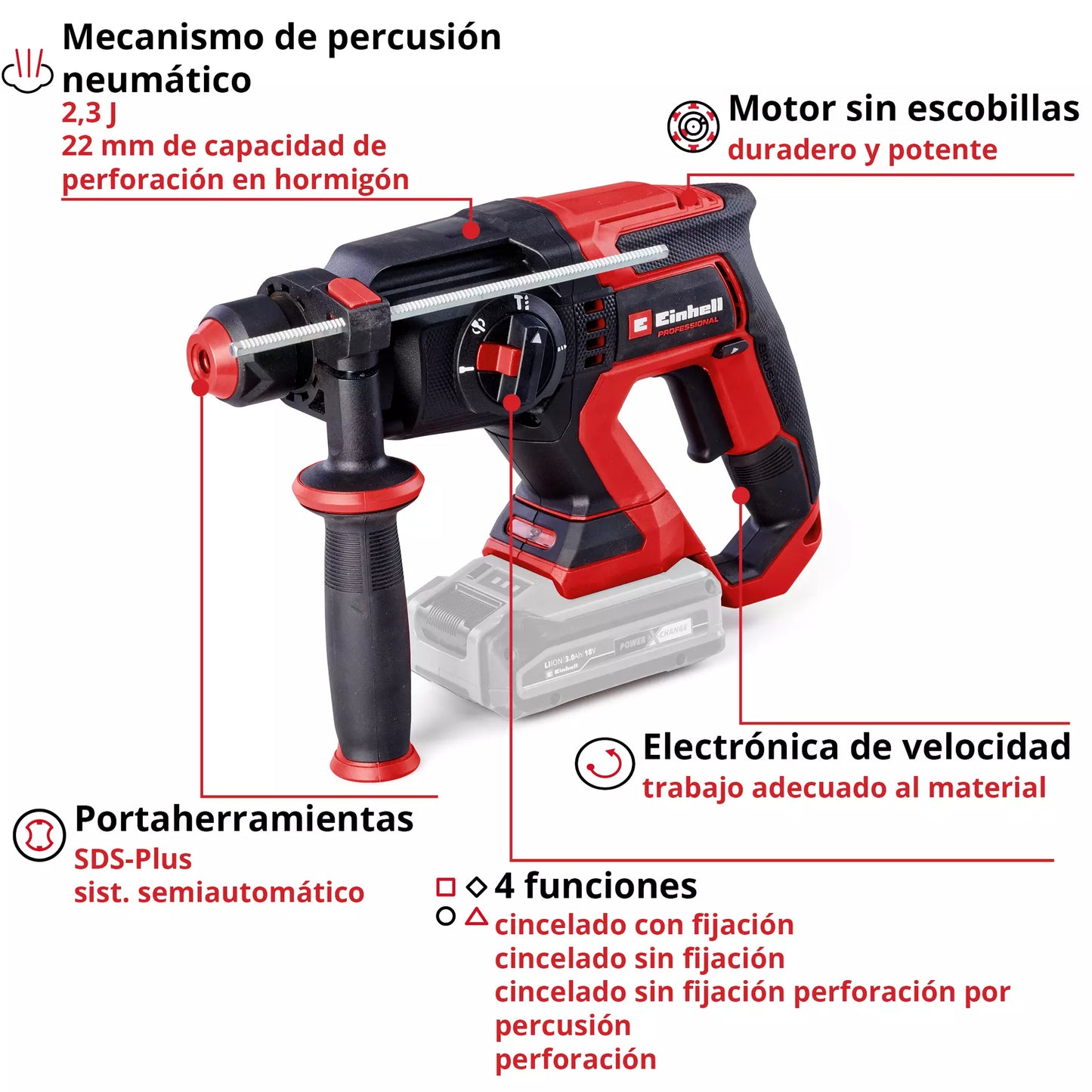 18V SDS-Plus 2.6J hammer drill with carrying case Einhell TP-HD 18/22 D Li BL - Solo