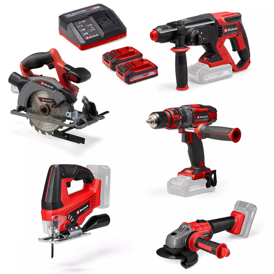 5 power tool kit + 2 batteries + charger TE-TK 18/5 +2 (CD+CS+WS+JS+HD) Einhell