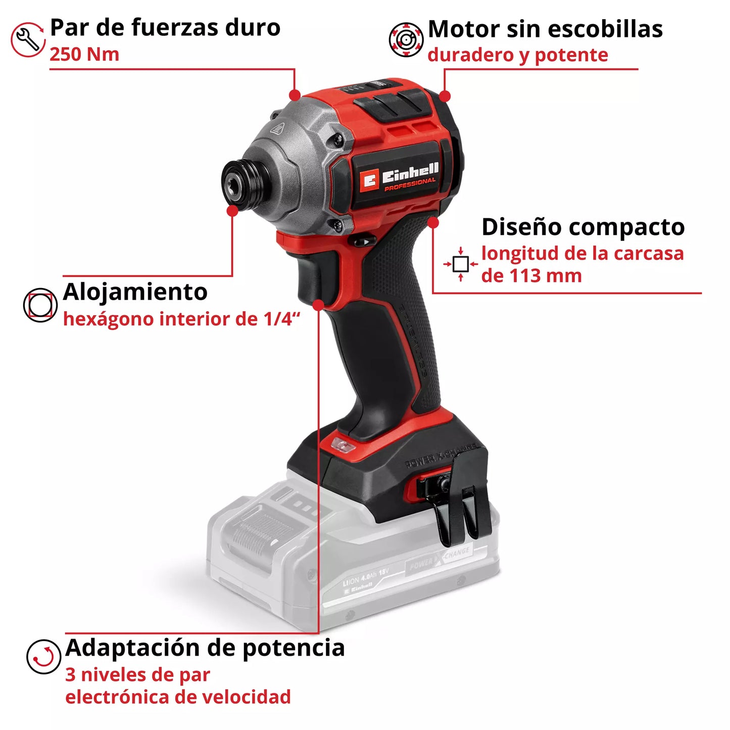 Impact driver 250 Nm 18V TP-CI 18/250-C Li BL - Solo Einhell