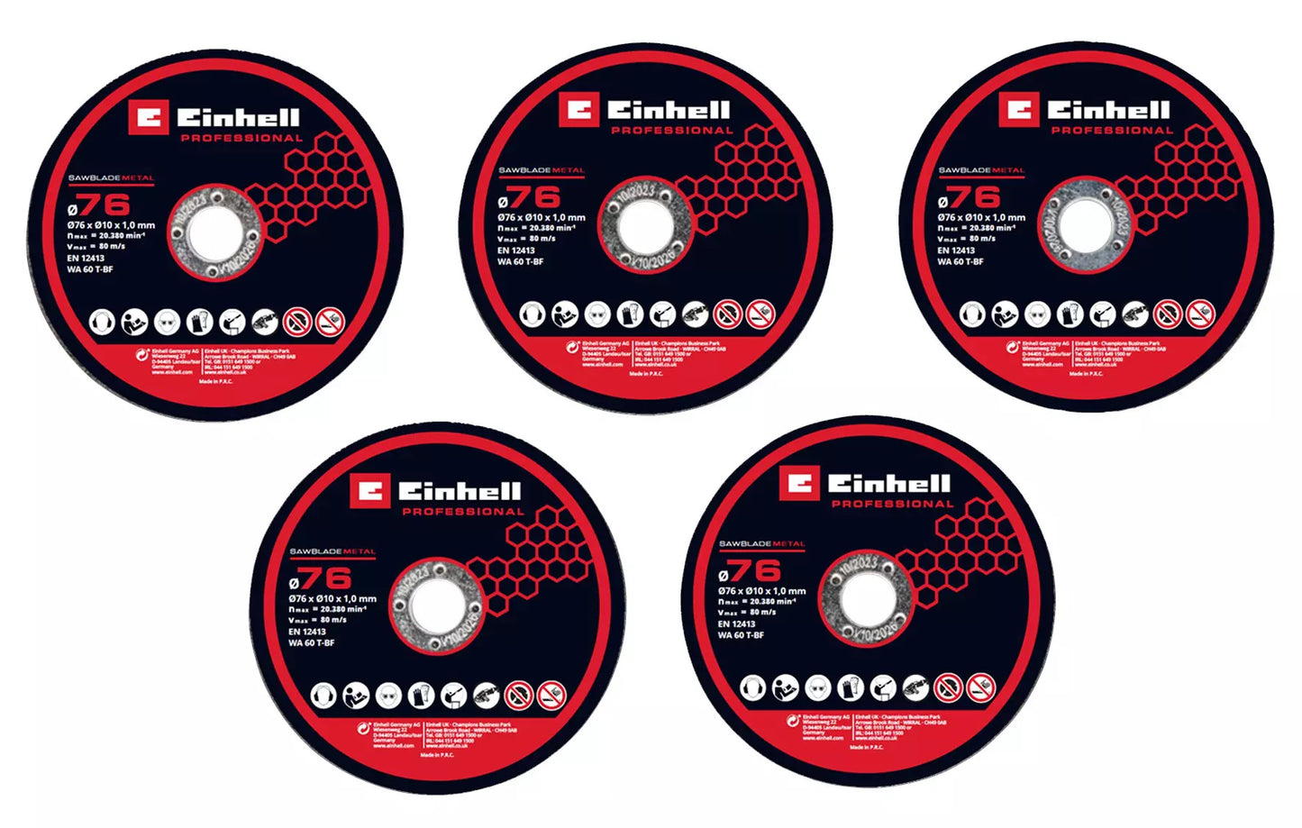 Set of 5 Einhell 76mm diamond cutting discs