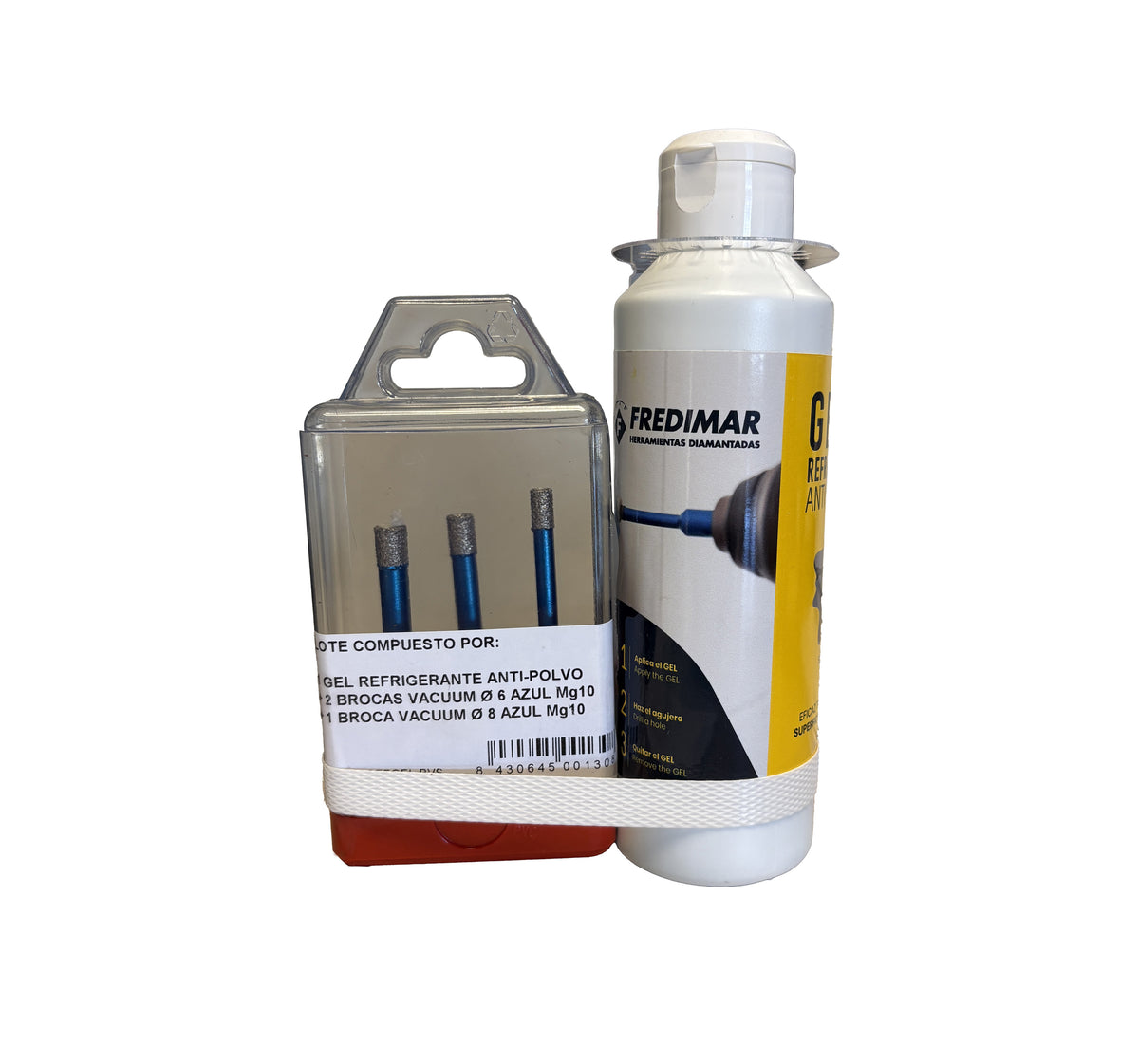 Lote de perforación para porcelánico con Gel antipolvo + brocas Fredimar