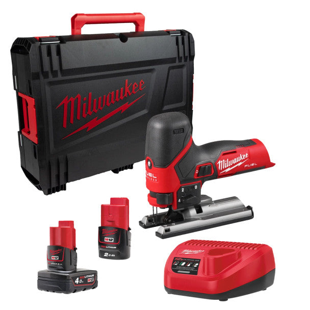 Scie sauteuse compacte M12 Fuel + batterie 2 Ah + batterie 4 Ah + chargeur + mallette Milwaukee M12 FJS-422X